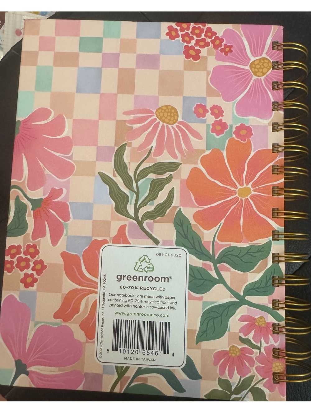 Greenroom Eco-Friendly Spiral-Bound Floral Notebook with 60-70% Recycled Fiber
